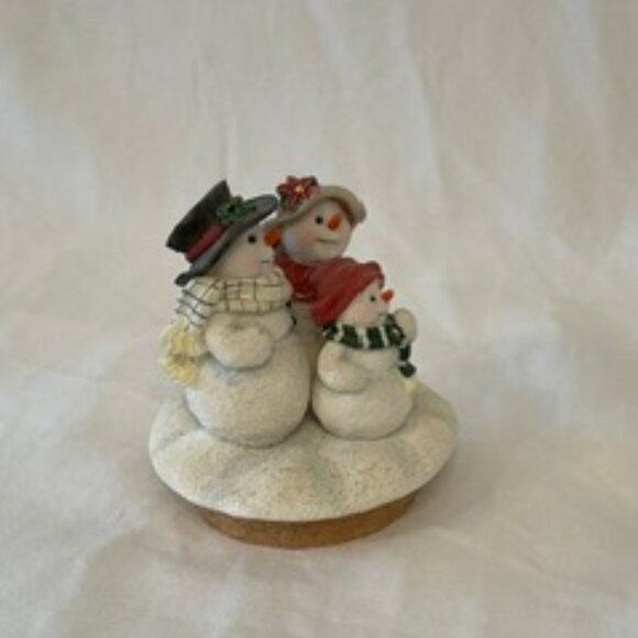 Home Interiors Snowman Family Candle Topper Jar Shade Ceramic Christmas Retired - Picture 2 of 4